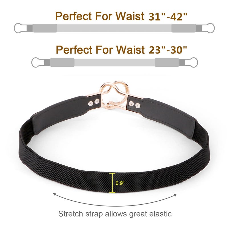 WERFORU Women Skinny Belt for Dresses Retro Stretch Waist Belt with Gold Buckle Set of 4,Black+Red+Blue+Beige - Image 5